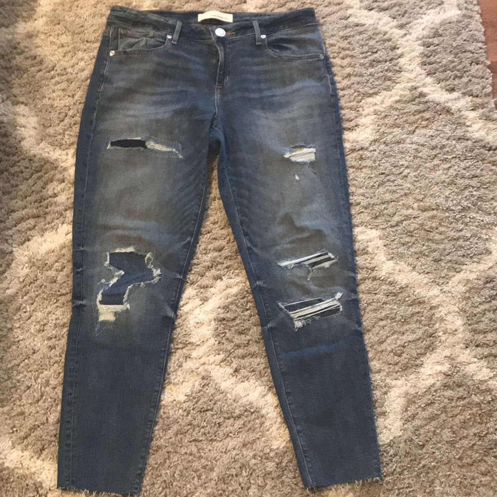 Destructed Frayed Bottom Denim